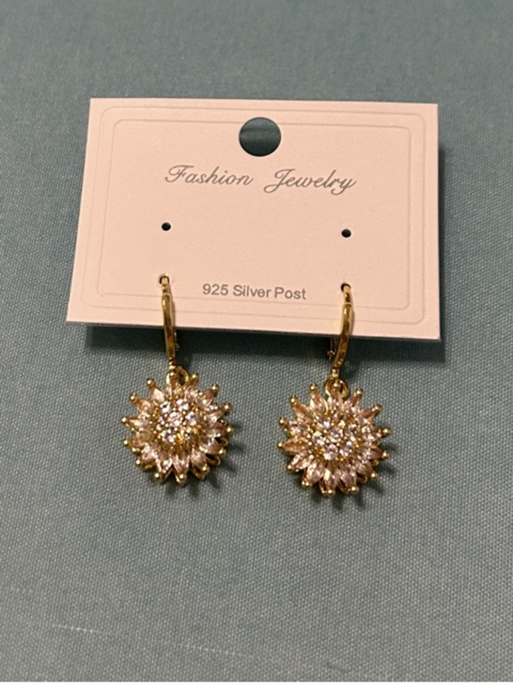 Fashion Jewelry Gold Sunburst Crystal Drop Earrings